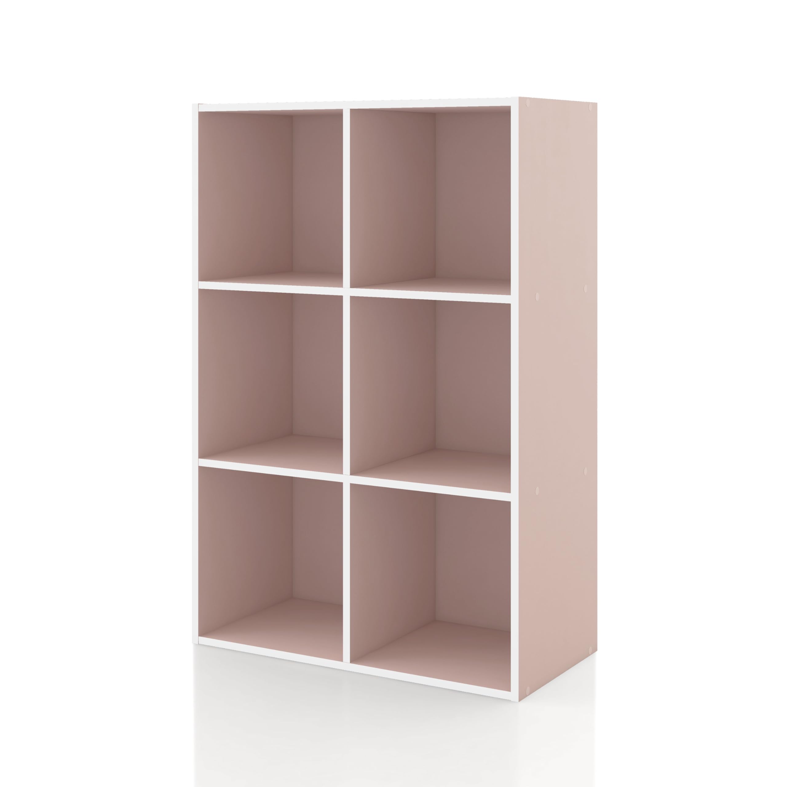 Homes: Inside + Out Apexa 6 Cube Storage Organizer Shelves, Stackable Wood Bookcase Fits Cubby Bins For Organization, Dorm Teen Room Decor & Home Office, Light Pink
