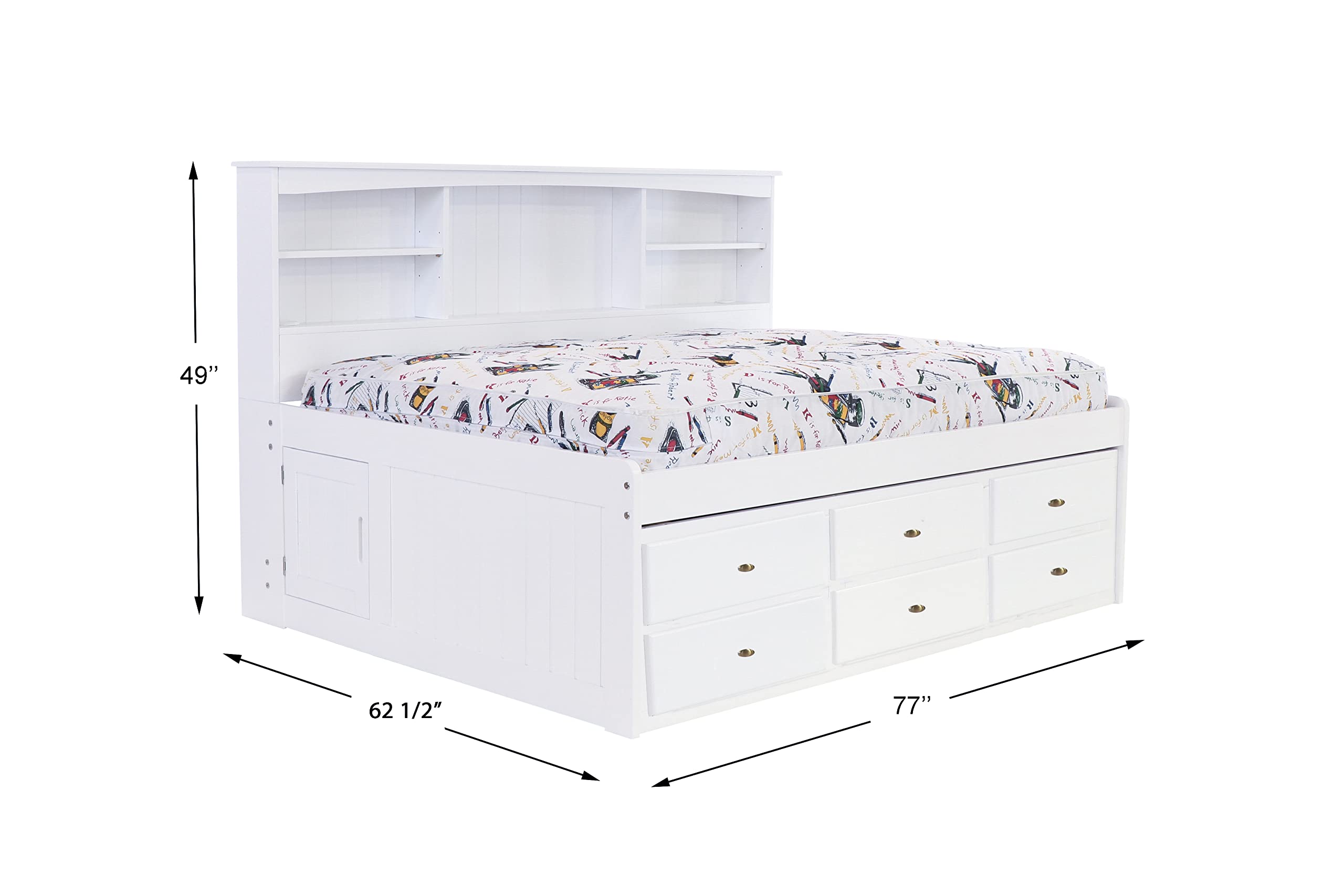 OS Home and Office Furniture Model 80223K6-22, Solid Pine Full Bookcase Daybed with 6 Drawers in Casual White
