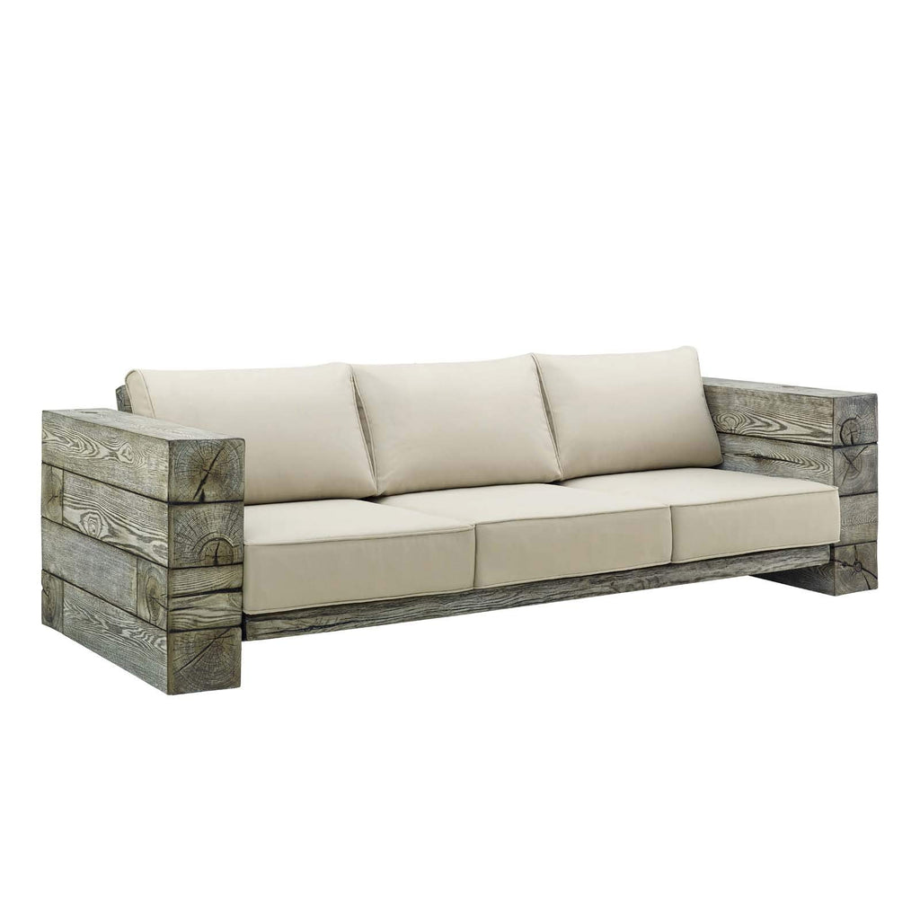 Modway Manteo Outdoor Patio Sofa Light Gray Beige Sunbrella Cushions Magnesium Oxide Simulated Driftwood EEI-3565-LGR-BEI