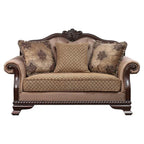 Acme Chateau De Ville Fabric Loveseat with 3 Pillows in Beige and Espresso