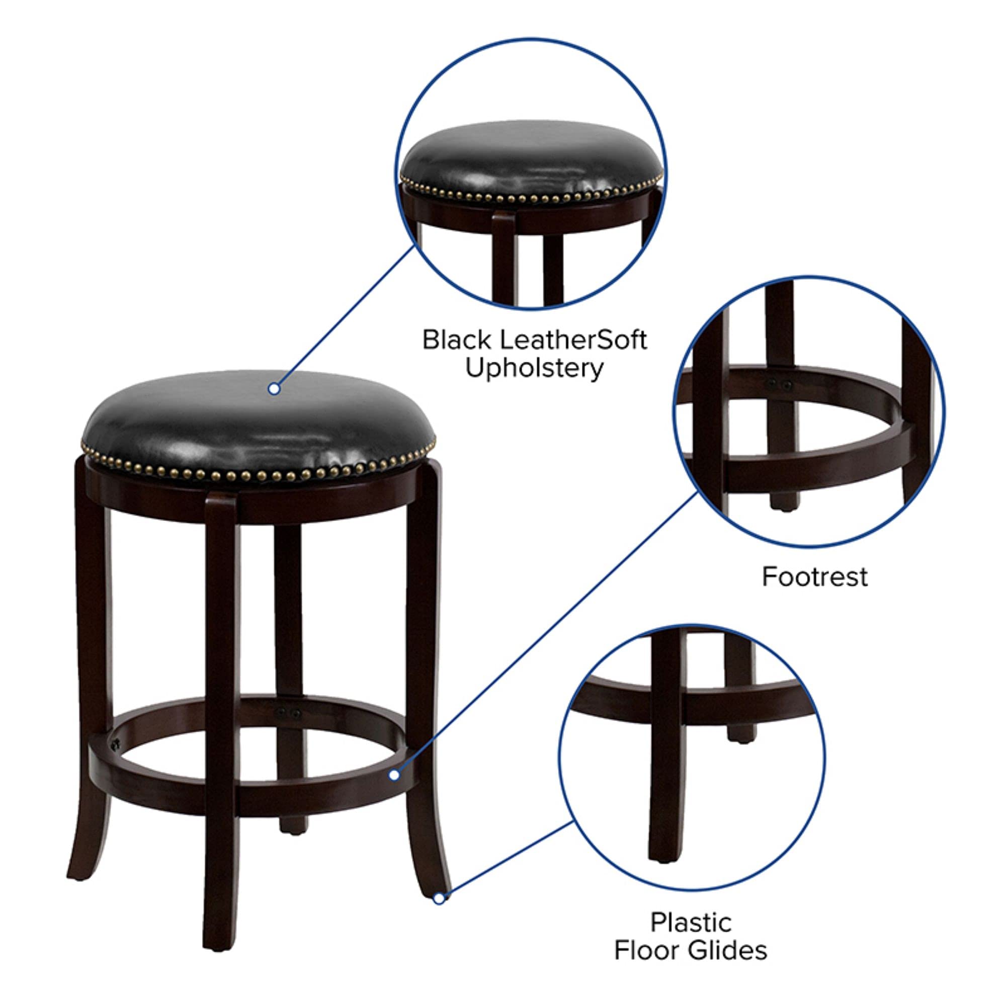 Flash Furniture Margaret 24'' High Backless Cappuccino Wood Counter Height Stool With Black Leathersoft Swivel Seat