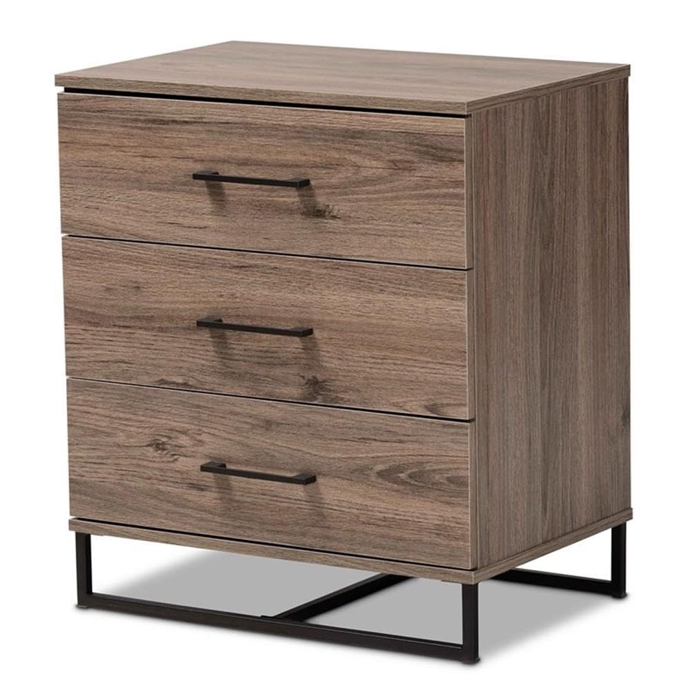 Baxton Studio Daxton Rustic Oak Finished Wood 3-Drawer Storage Chest