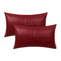 Brawarm Faux Leather Throw Pillow Covers 12 X 20 Inches, Deep Red Leather Lumbar Pillow Covers Pack Of 2, Hand Stitched Leather