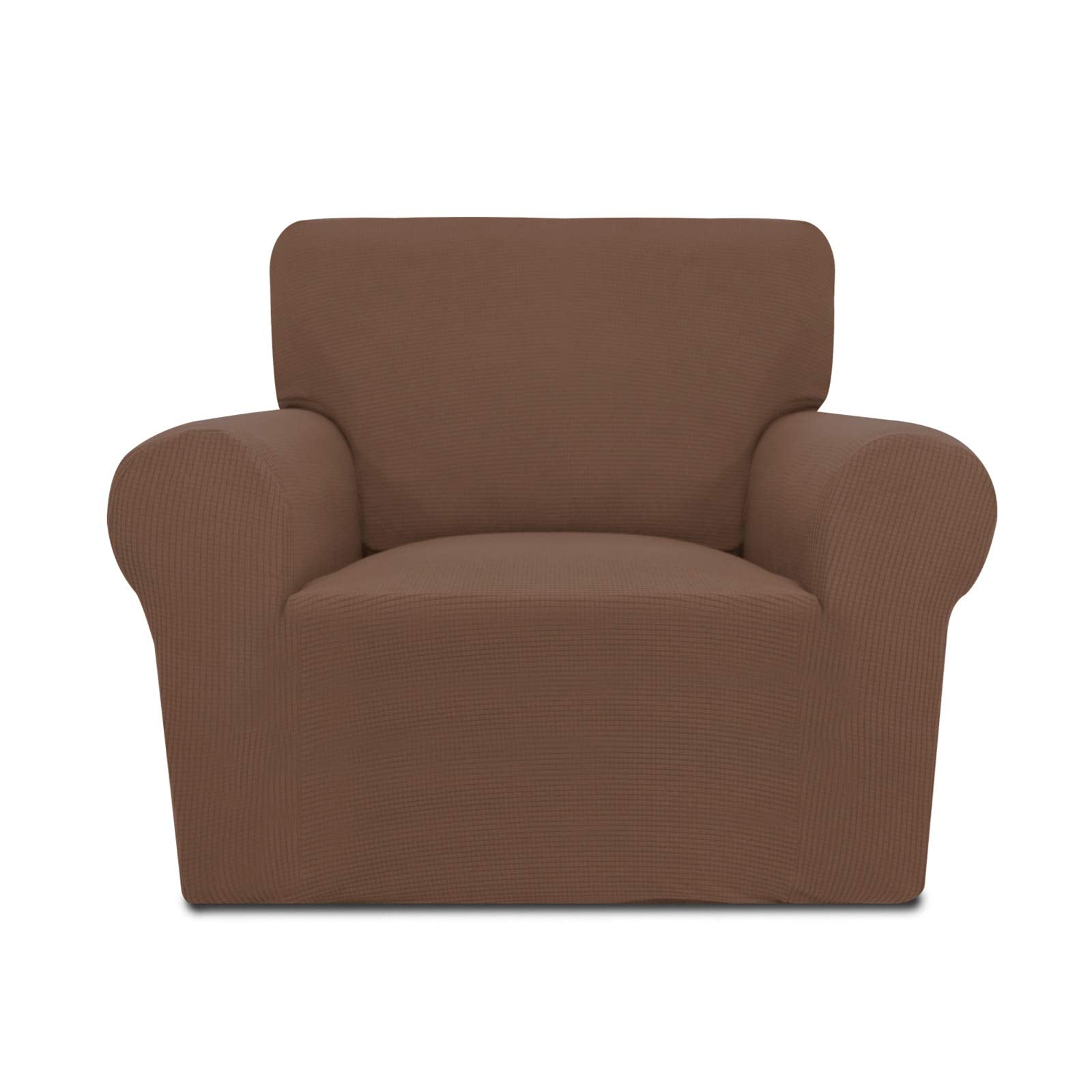 Purefit Stretch Chair Sofa Slipcover – Spandex Jacquard Non Slip Soft Couch Sofa Cover, Washable Furniture Protector With Non Skid Foam And Elastic Bottom For Kids (Chair, Brown)