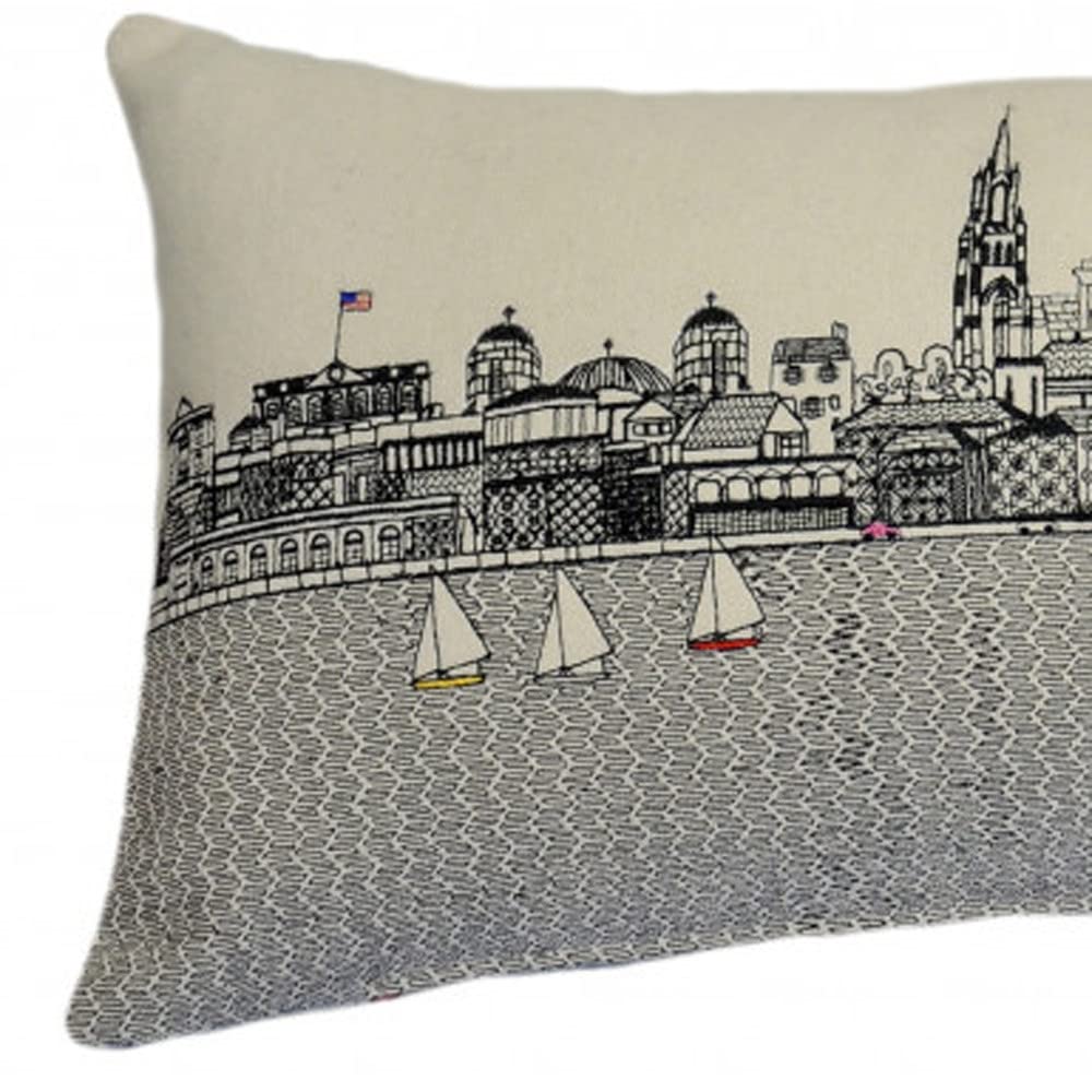 HomeRoots Cream 35' White Charleston Daylight Skyline Lumbar Decorative Pillow