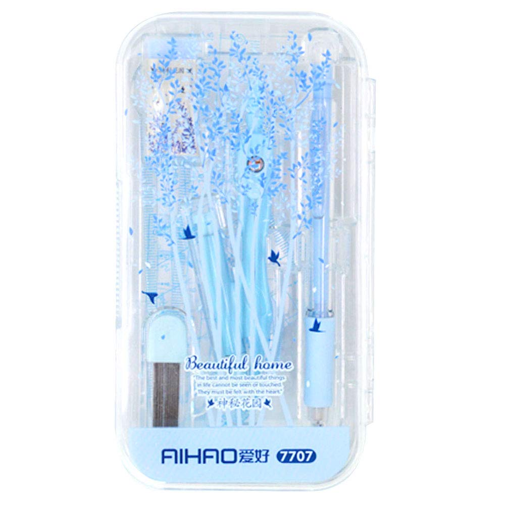 Labanca 8 Pcs Compass Set With Protractor For Math Geometry Set Drawing Compass, Rulers, Pencil, Eraser Blue