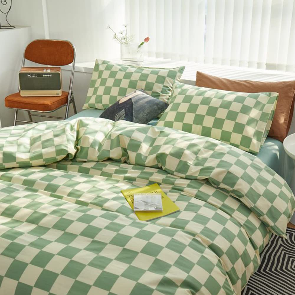 Clothknow Green White Plaid Comforter Set Twin 3Pcs Checker Bedding Comforter Sets Buffalo Twin Comforter Sage Green Comforter S