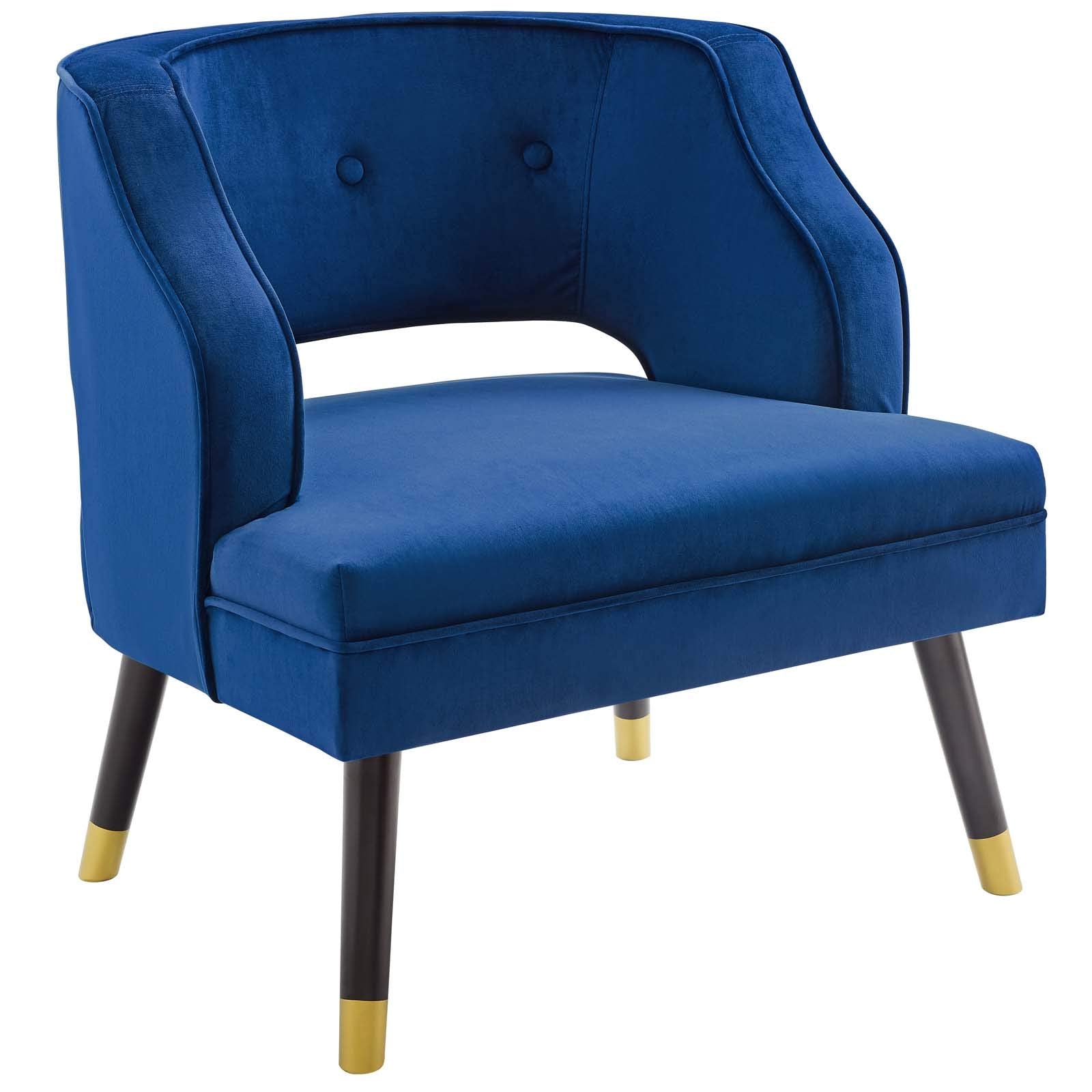 Modway Traipse Button Tufted Open Back Performance Velvet Armchair, Navy