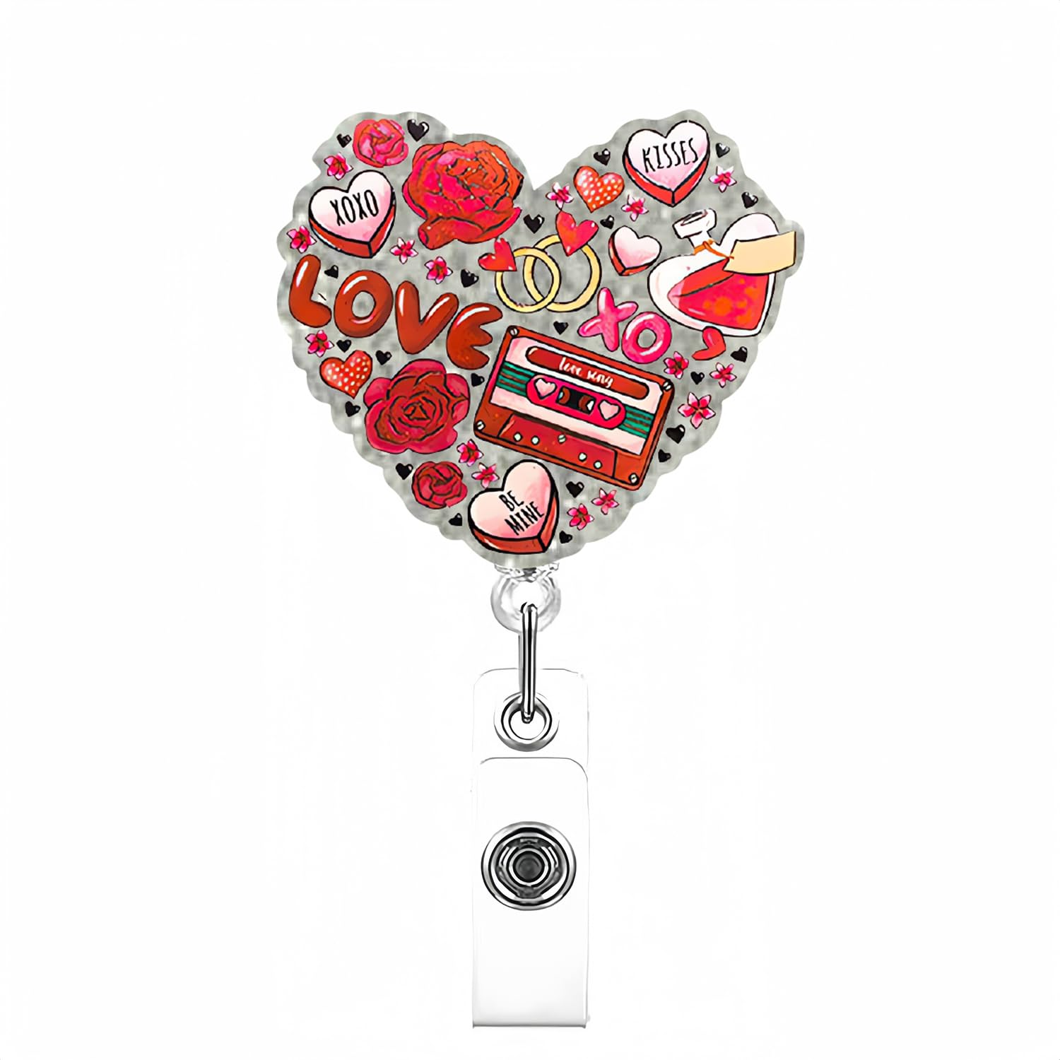 Valentine'S Day Badge Reel Love Rose Flower Badge Clip Badge Holder For Teacher Nurse Holiday Retractable Badge Reel Valentines