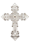 Comfy Hour Faith and Hope Collection White Flower Hollow Out Wall Cross, Religious Decoration, Antique Style, Polyresin