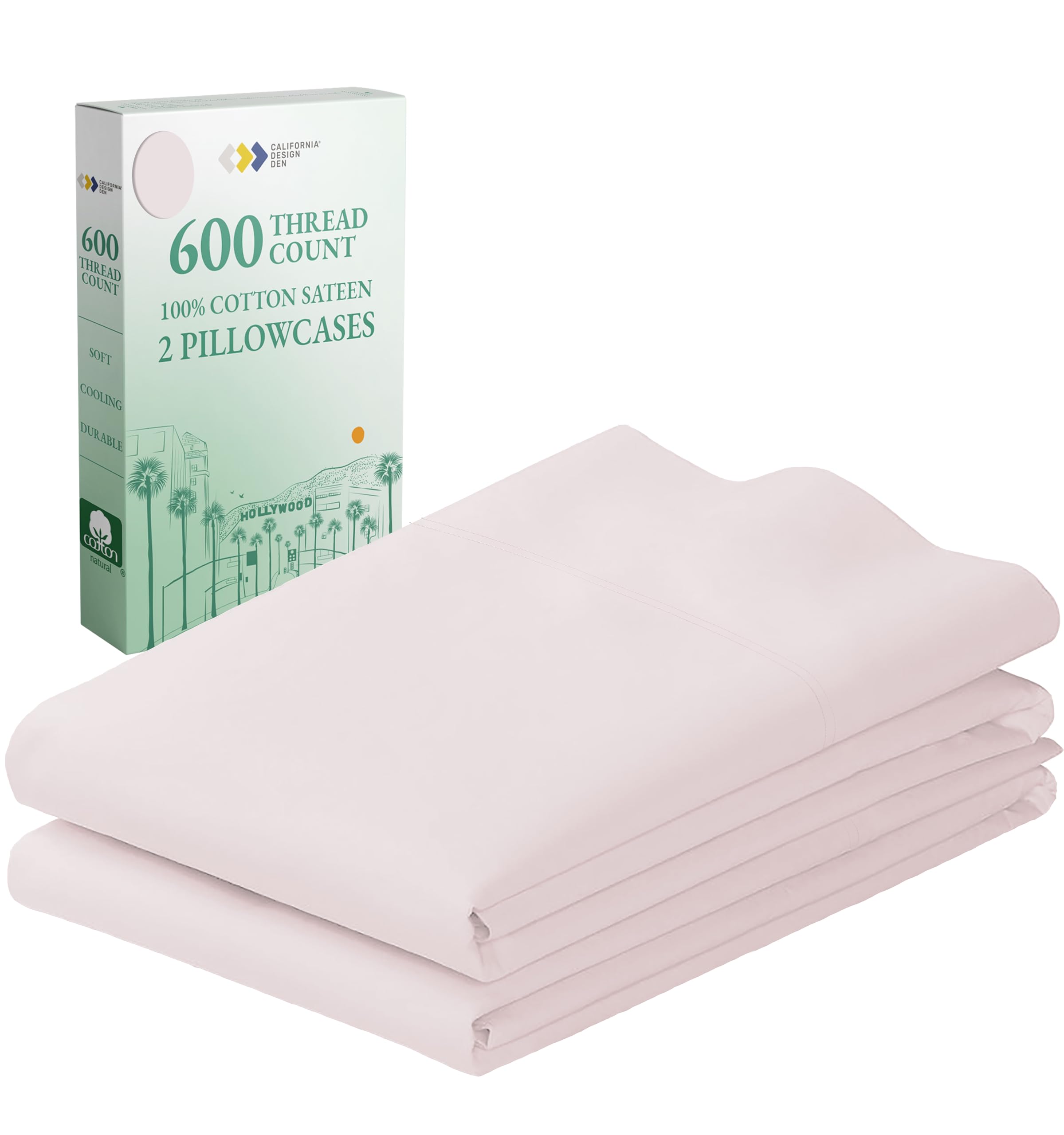California Design Den Luxuriously Soft Hotel Quality 600 Thread Count, 100% Cotton Set Of 2 Cases, Crisp & Cool Pillow Case King Size Set Of 2, Fits King Pillows (Blush Pink)