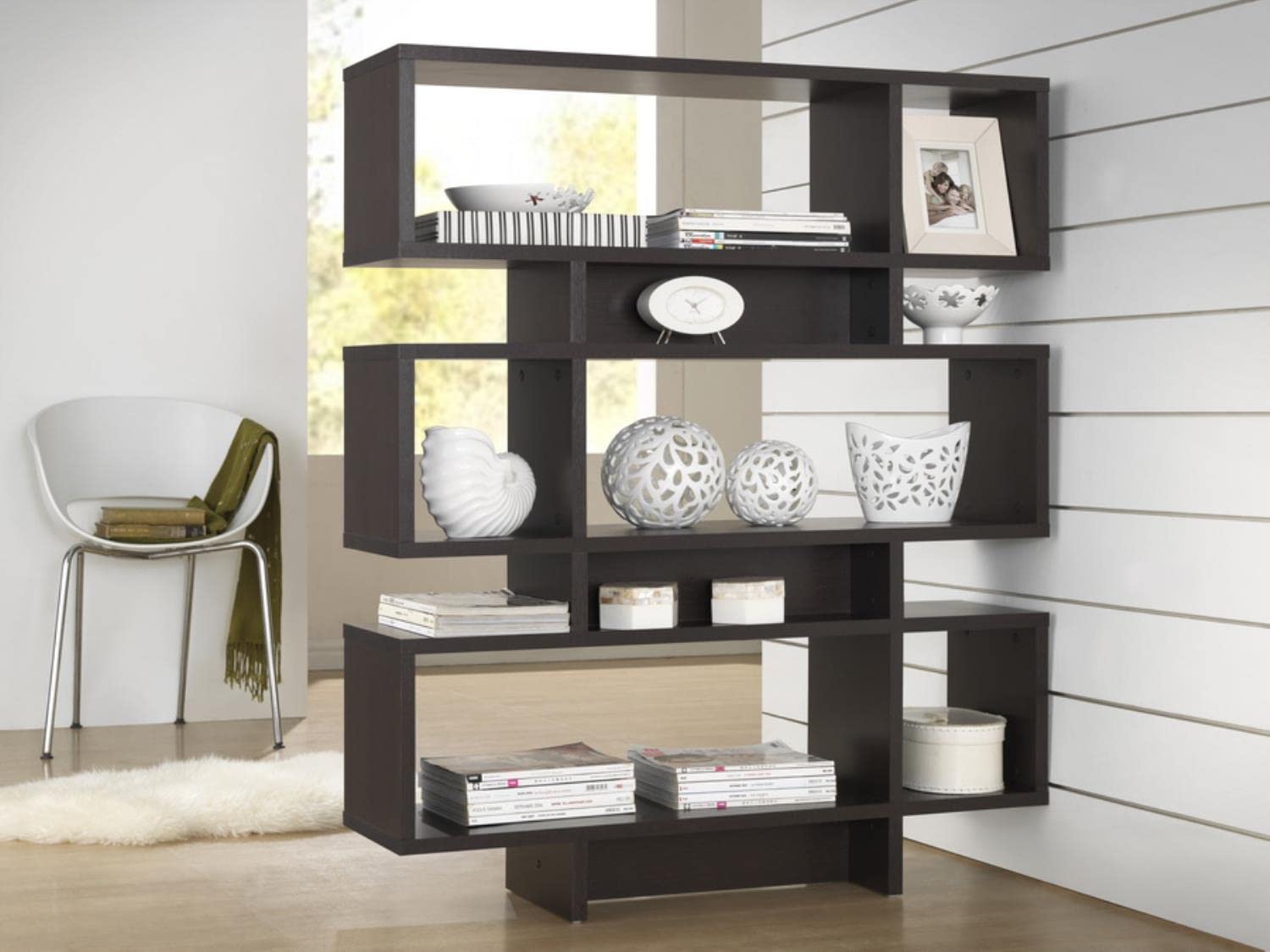 Baxton Studio Cassidy 6-Level Modern Bookshelf, Dark Brown