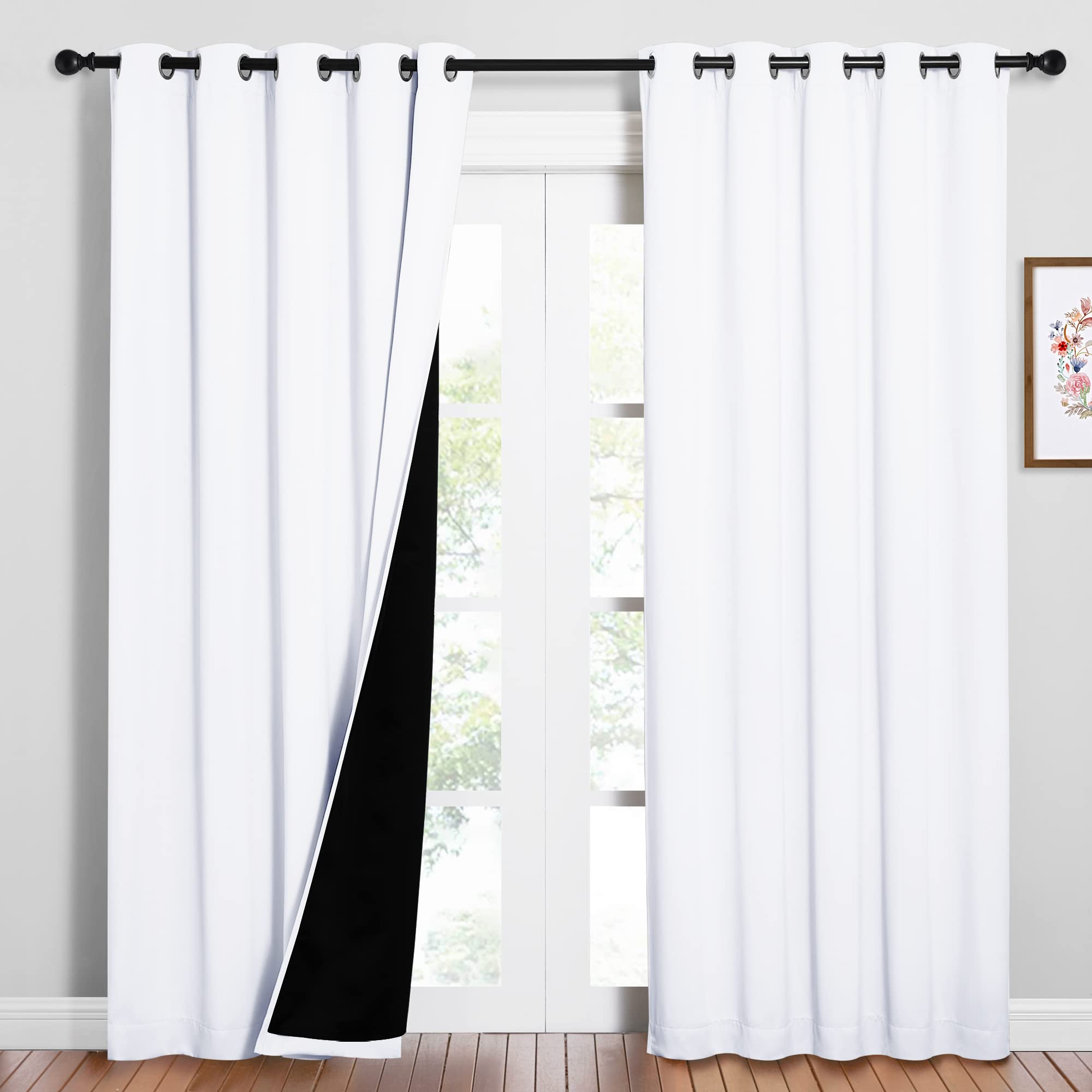 Nicetown 100% Blackout Window Curtain Panels, Cold And Full Light Blocking Drapes With Black Liner For Nursery, 84 Inches Drop T