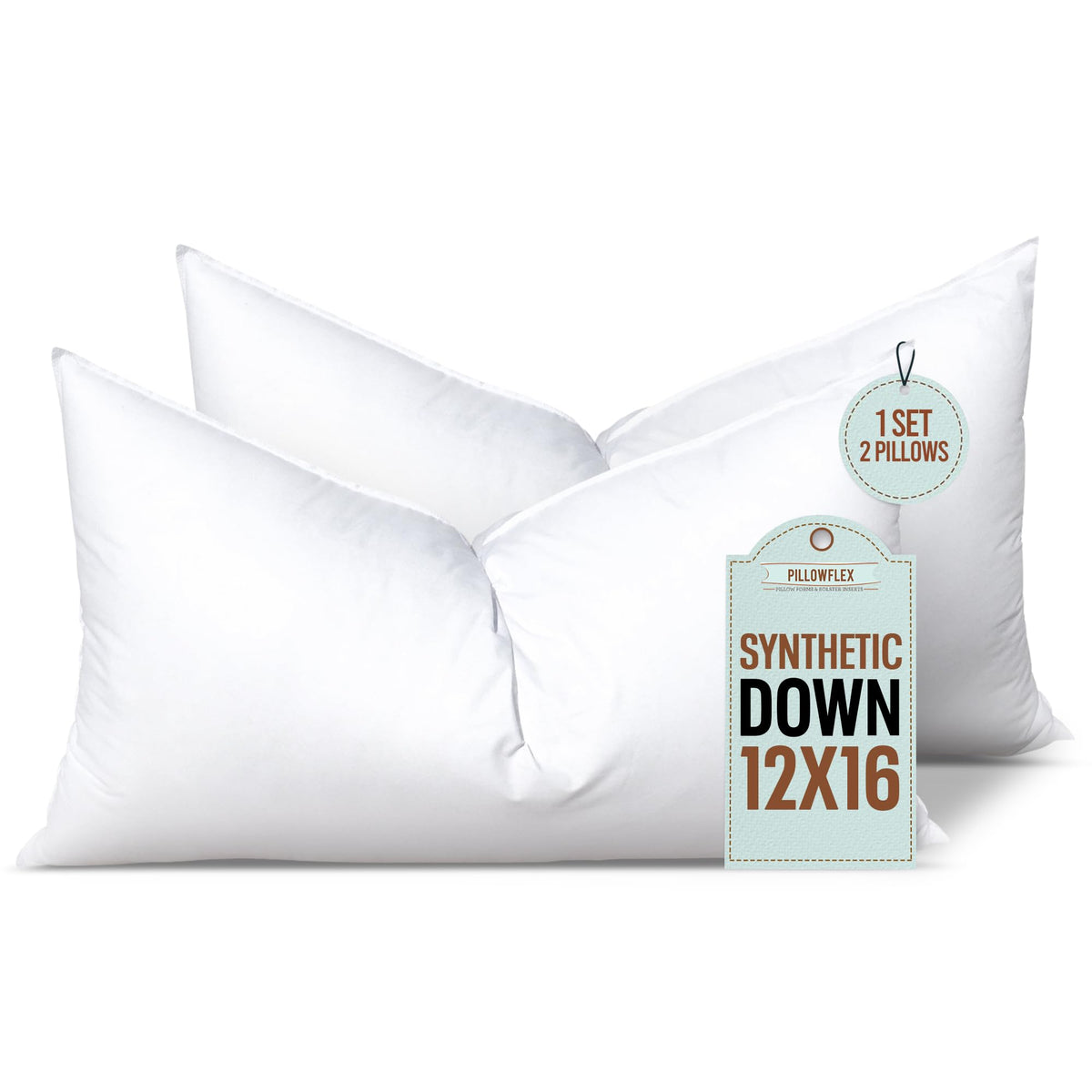 Pillowflex Set Of 2 Synthetic Down Alternative Pillow Inserts For Shams, Soft & Plush Pillow Inserts, Faux Down Alternative Pill