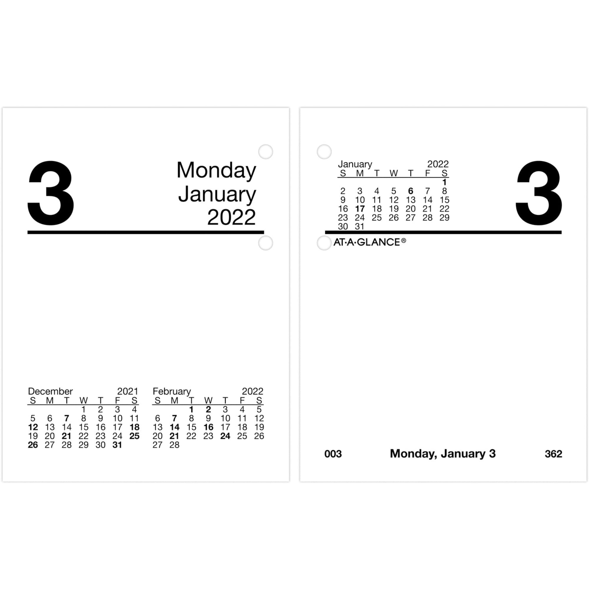 2022 Daily Desk Calendar Refill By At-A-Glance, 3' X 3-3/4', Loose-Leaf, Compact (E91950), Black, 2022 New Edition
