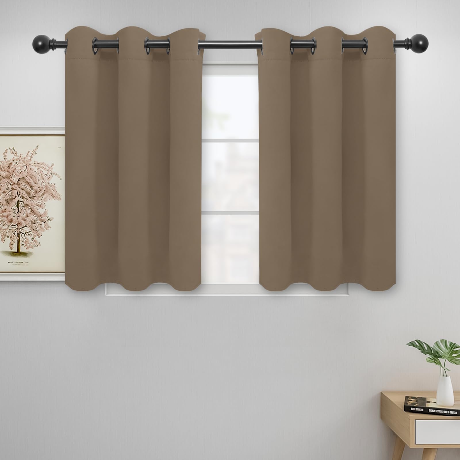 Easy-Going Blackout Curtains For Bedroom, Solid Thermal Insulated Grommet And Noise Reduction Window Drapes, Room Darkening Curtains For Living Room, 2 Panels (42X36 In, Camel)