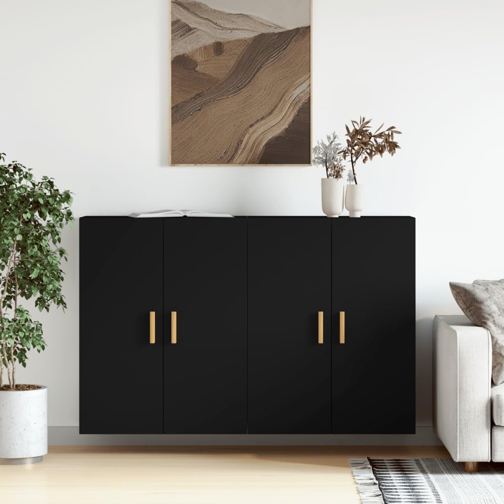 vidaXL Wall Cabinets 2 pcs Black Engineered Wood
