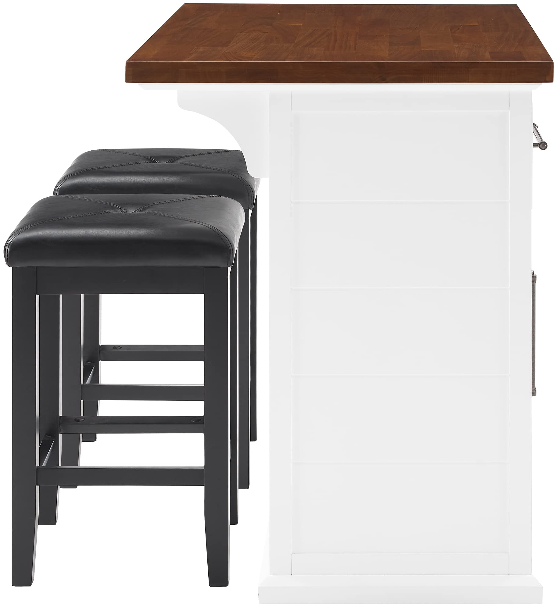Crosley Furniture Bartlett Kitchen Island with Wood Top and Upholstered Square Stools, White/Black