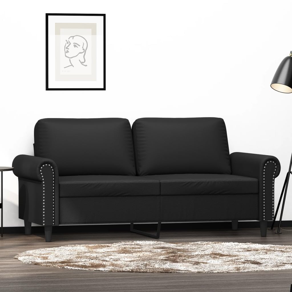 vidaXL Faux Leather Two-Seater Sofa - Modern Black Design, Padded Comfort, Indoor Lounge Seating, Durable Metal Frame, Easy-to-Clean Surface