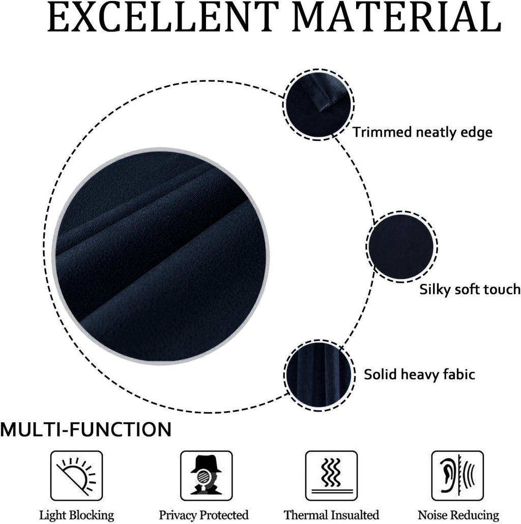 Smiletime Navy Blue 96 In Long Velvet Curtains With Grommet, Thermal Insulated Super Soft Privacy Noise Reducing Light Blocking