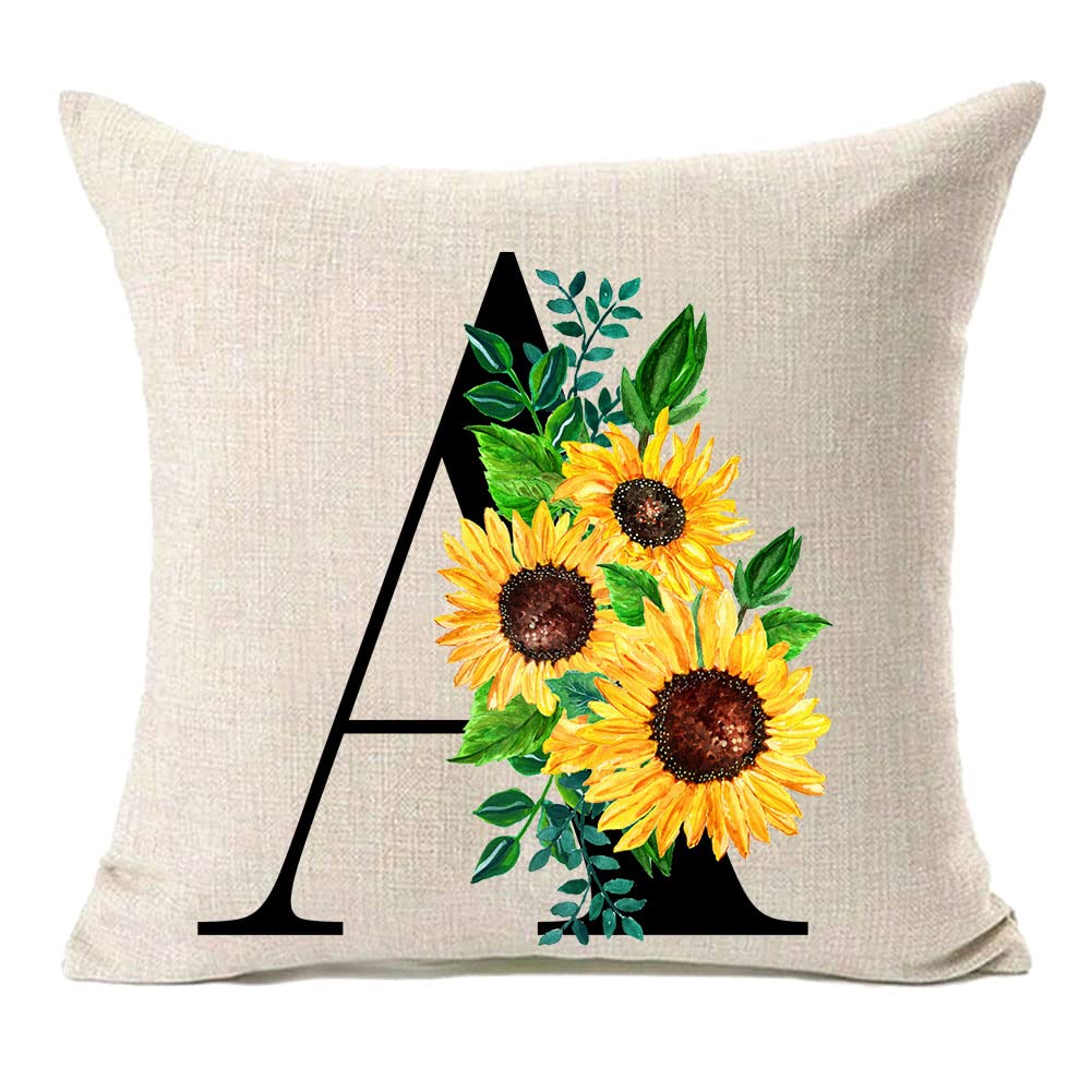 Mfgneh Monogram Letter N Sunflower Pillow Covers 18X18 Inch,Spring Decor Throw Pillow Case Cushion Cover Summer Farmhouse Decor