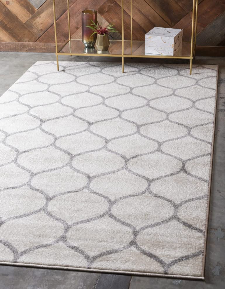 Unique Loom Trellis Frieze Collection Area Rug - Rounded (5' 1'' X 8', Ivory/ Gray)