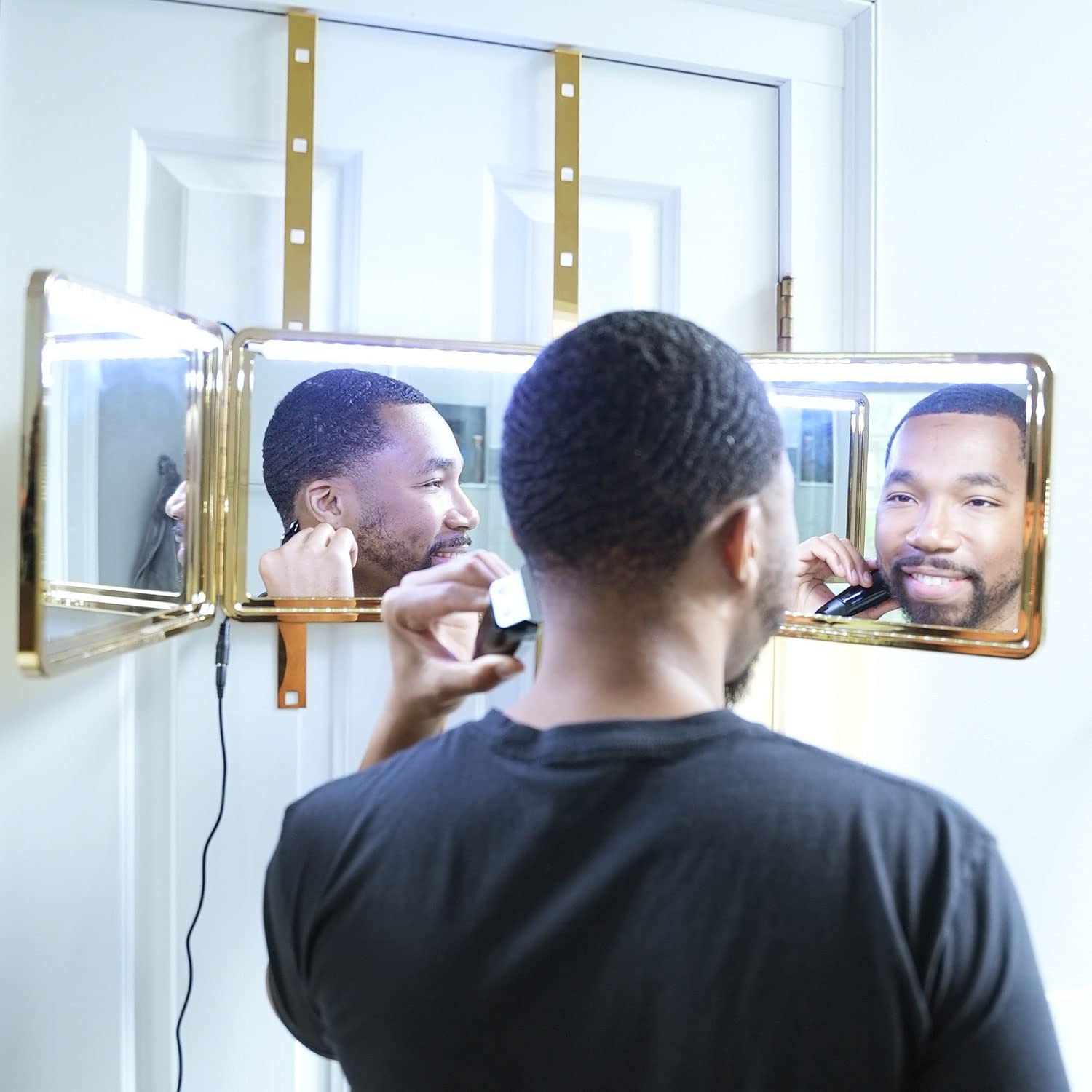 Self-Cut System King'S Gold Plated Mirror, Three Way, 360, Trifold, Self Haircuts, 9.5'X14'