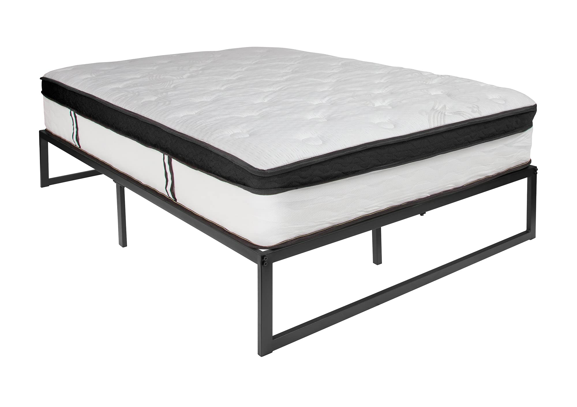 Flash Furniture Louis 14 Inch Metal Platform Bed Frame with 12 Inch Memory Foam Pocket Spring Mattress in a Box (No Box Spring Required) - Full