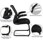 Flash Furniture Kale Black Mesh Sled Base Side Reception Chair With Flip-Up Arms