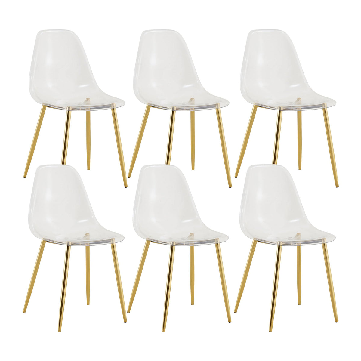 Baysitone Clear Dining Chairs Set Of 6, Modern Kitchen Chairs With Transparent Seat, Acrylic Accent Side Chairs With Golden Plat