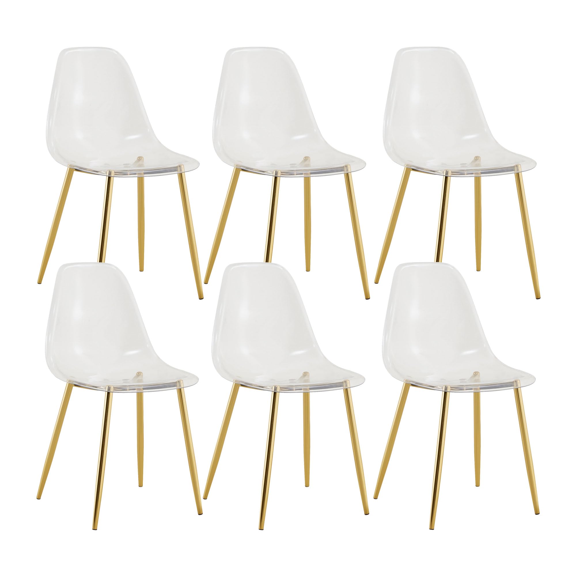 Baysitone Clear Dining Chairs Set Of 6, Modern Kitchen Chairs With Transparent Seat, Acrylic Accent Side Chairs With Golden Plat