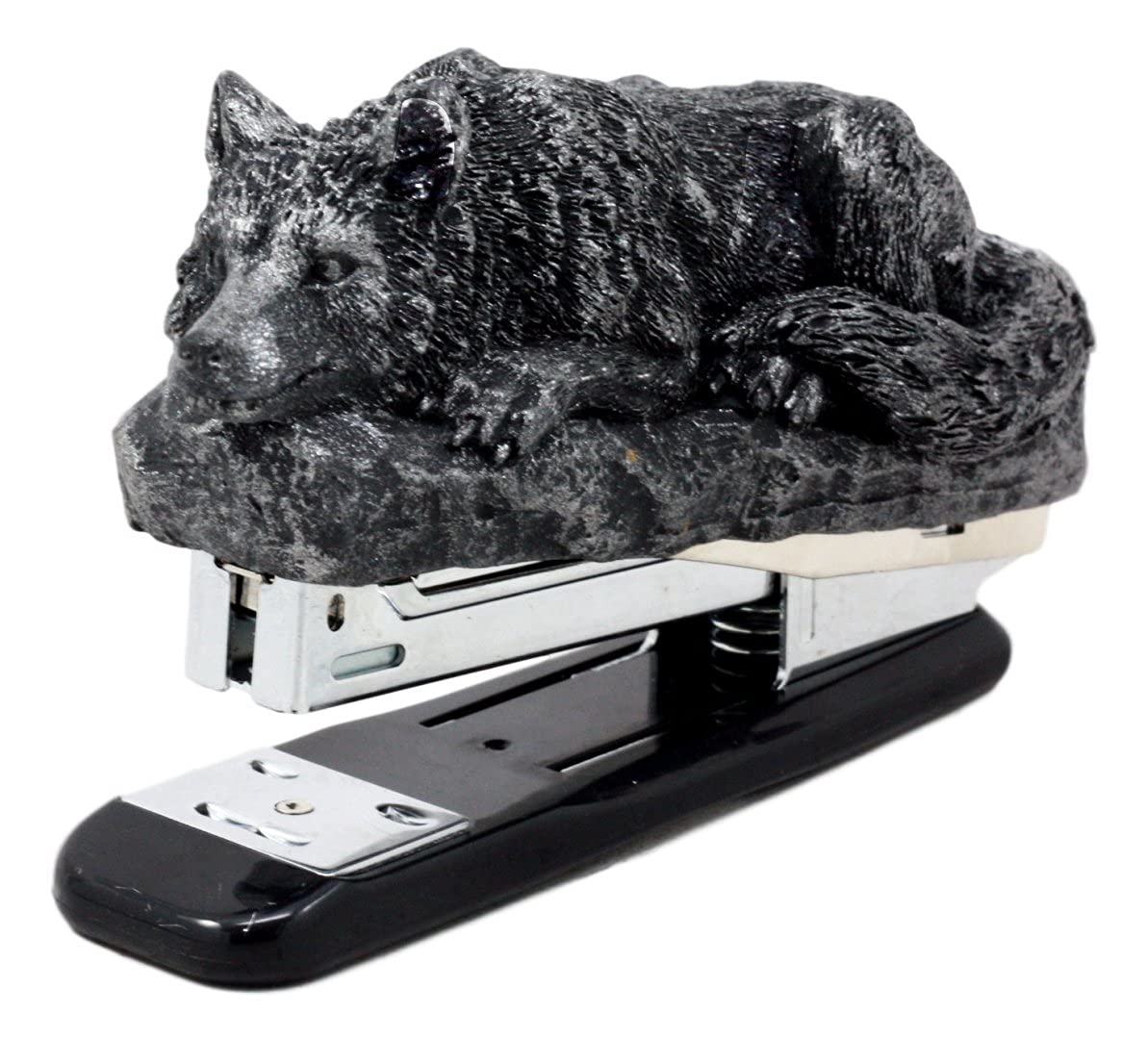 Ebros Gothic Resting Alpha Wolf Stapler Office Desktop Accessory Totem Wolf Spirit Home Decor Faux Stone Resin