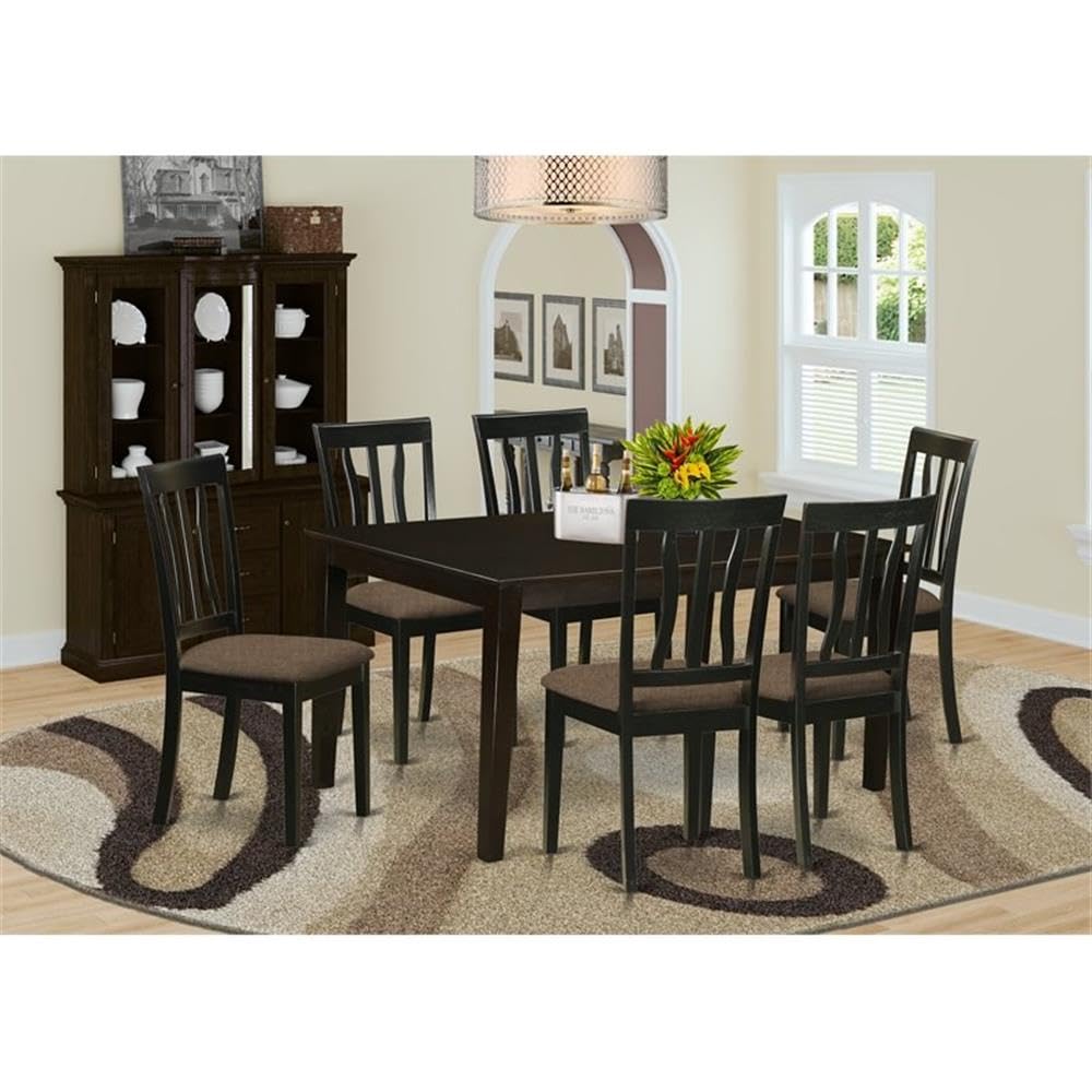 East West Furniture CAAN7-CAP-C 7 Piece Dining Room Furniture Set Consist of a Rectangle Kitchen Table and 6 Linen Fabric Upholstered Dining Chairs, 36x60 Inch, Cappuccino