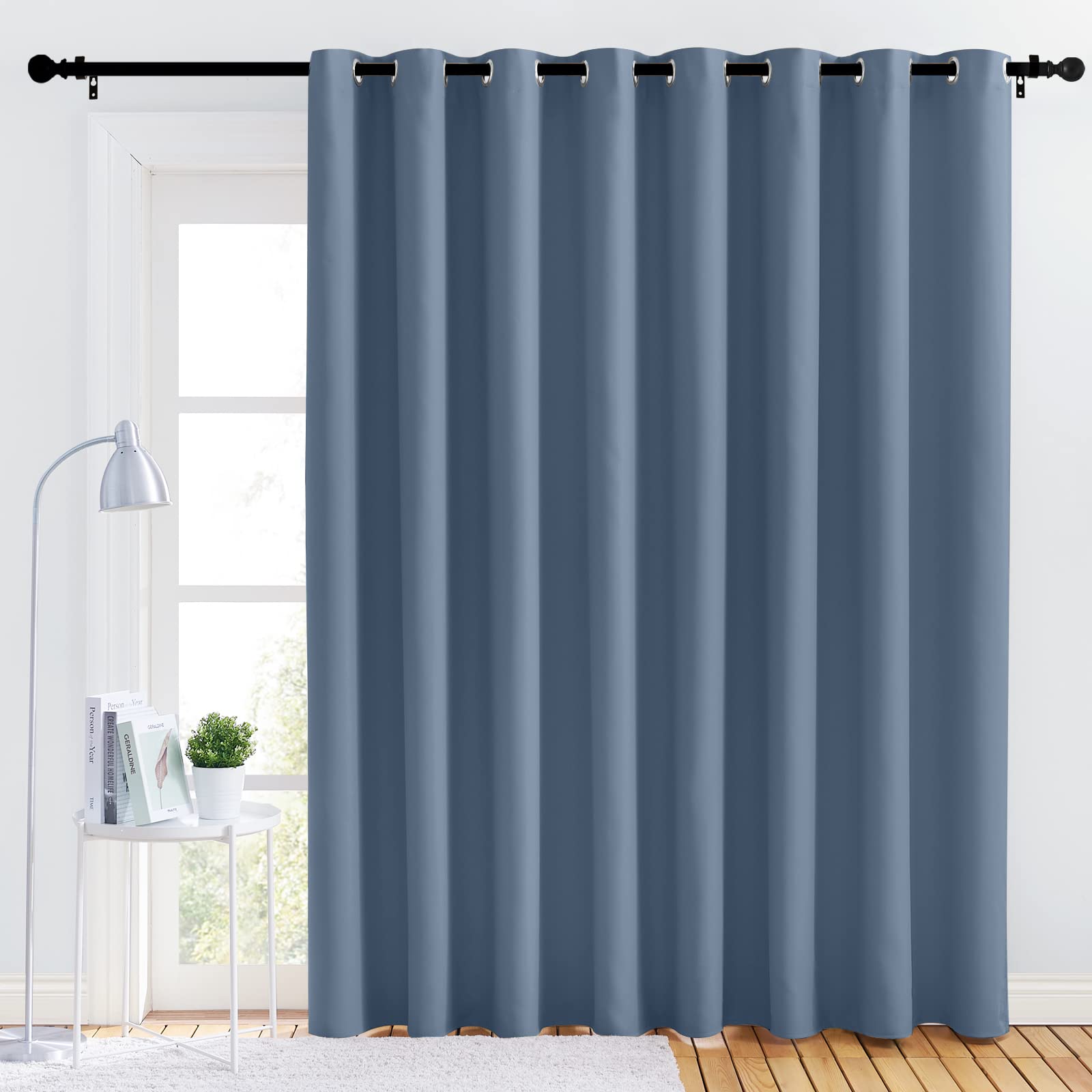 Nicetown Lower Noise Room Divider Curtain Screen Partitions, Blackout Sound Reducing Room Curtain Panel For Doorway/Glass Window/Sliding Door/Patio (Stone Blue, 1 Panel, 84' Tall X 120' Wide)