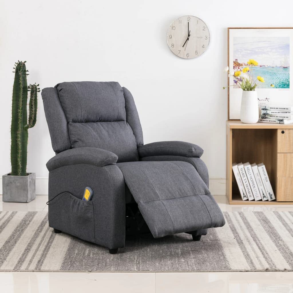 vidaXL Massage Chair - Fabric-Covered, Reclining and Vibration Functions, Relaxing Dark Gray Lounger for Home or Office