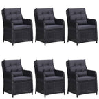 vidaXL 7-Piece Patio Dining Set - Black Steel Frame with Glass Top Table, PE Rattan Chairs, Dark Gray Cushions - Ideal for Outdoor, Patio, Garden, Deck