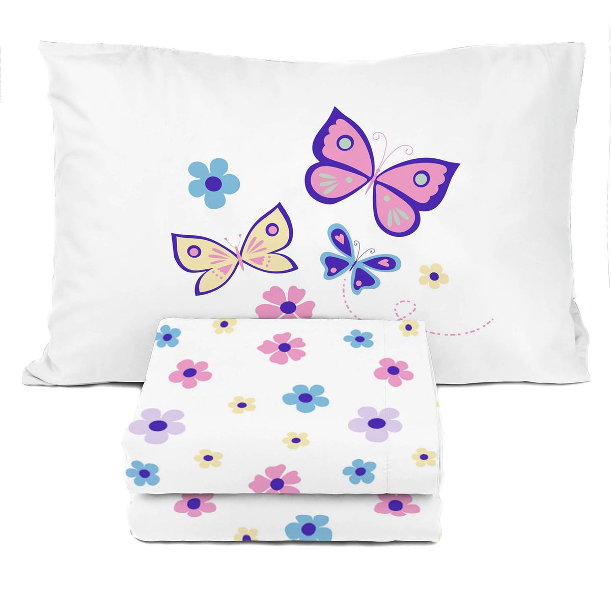 Sunny Side Up Flutter Twin Sheet Set - 3 Piece Kids Bedding Set Includes Pillow Cover - Super Soft Floral Microfiber Sheets