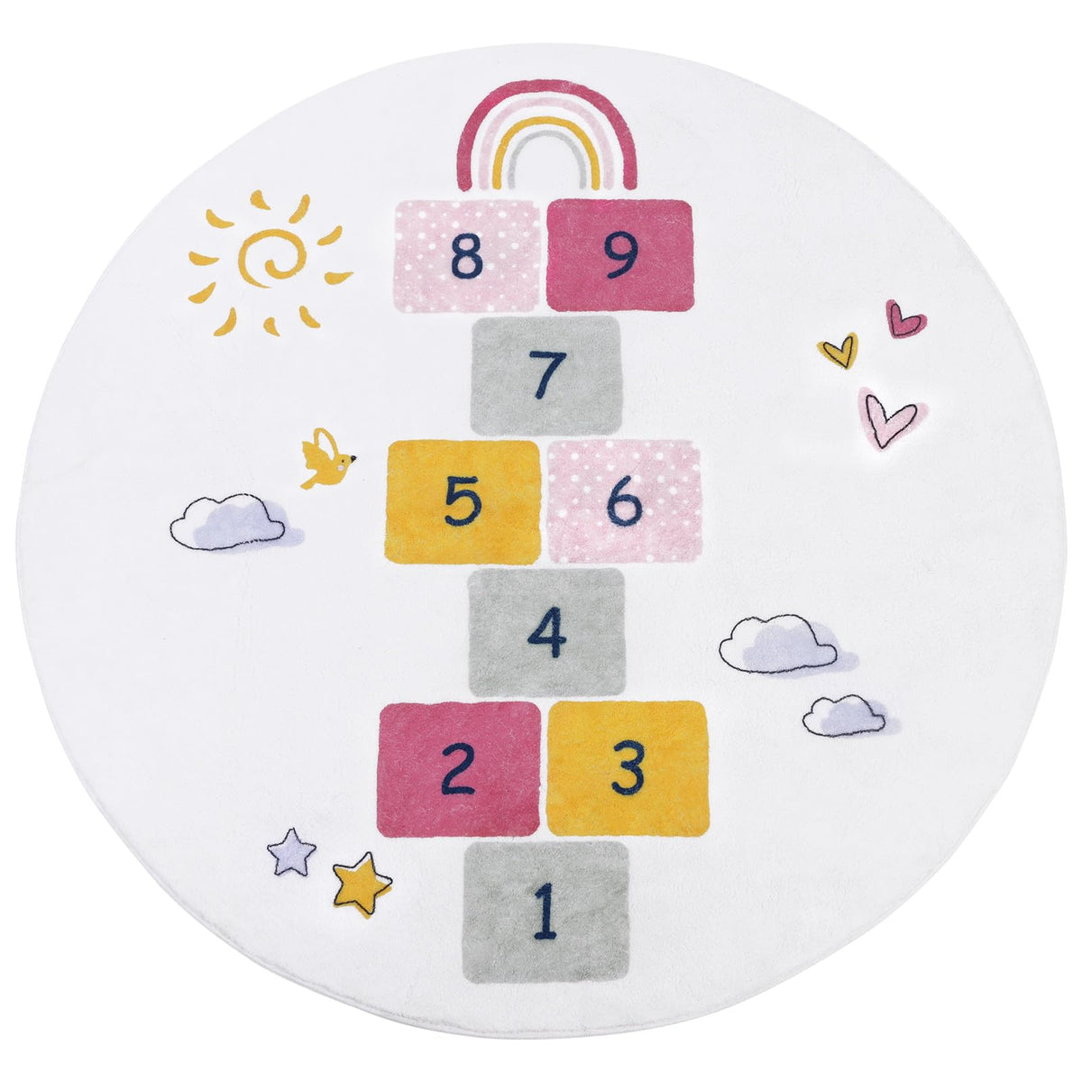 Hiiarug Hopscotch Kids Rug Round 5Ft Fun And Educational Playroom Rug Soft Durable Rainbow Floor Carpet Kids Play Mat For Bedroo