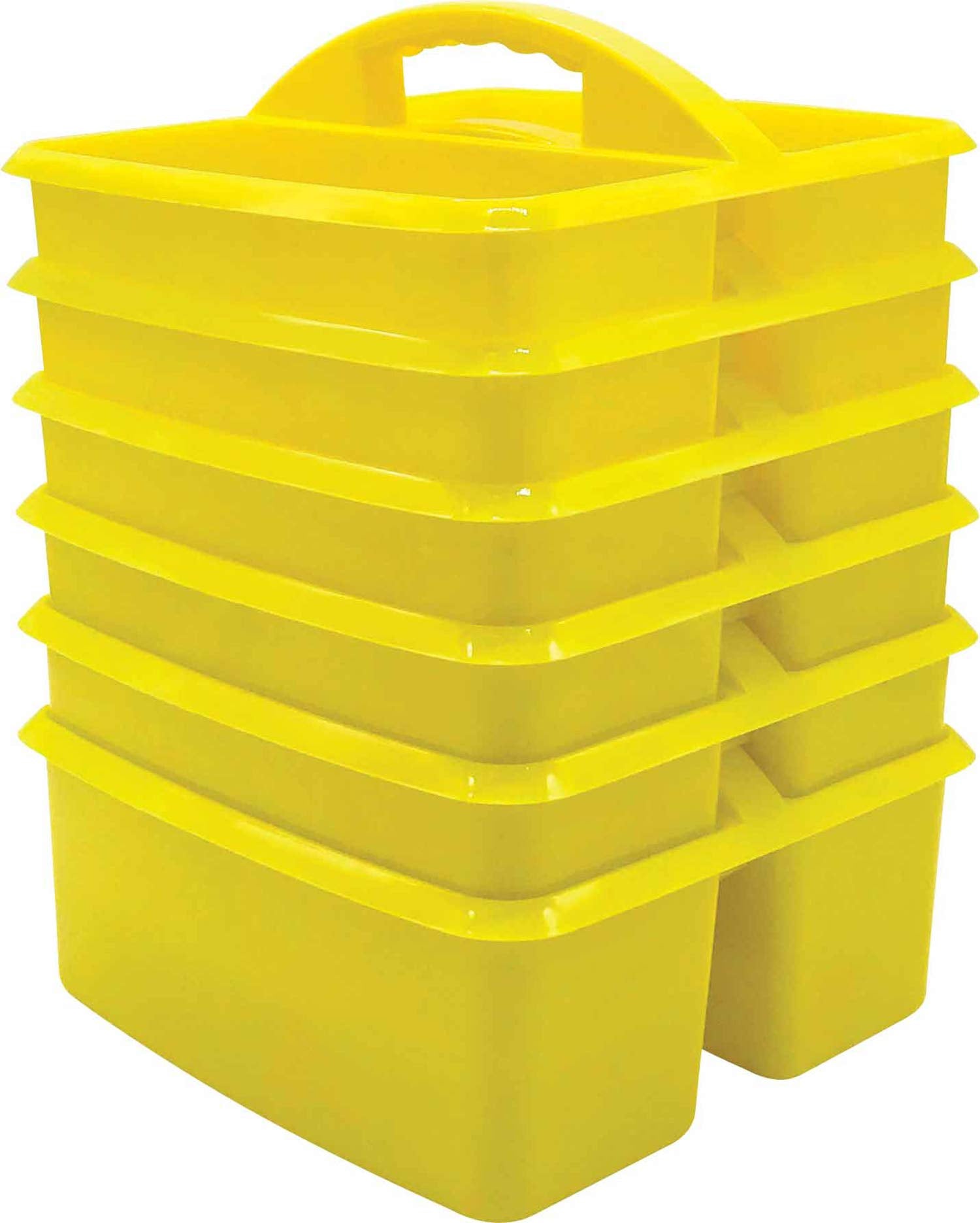 Teacher Created Resources Yellow Portable Plastic Storage Caddy 6-Pack For Classrooms, Kids Room, And Office Organization, 3 Com