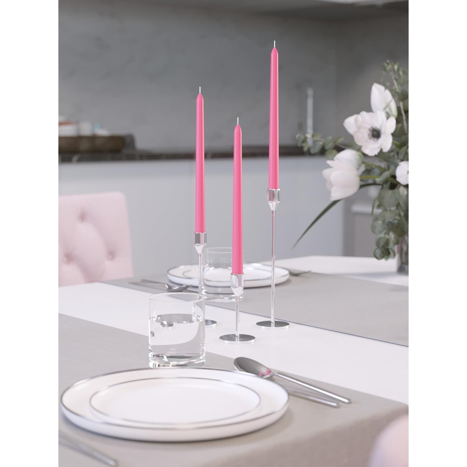 Candwax 12 Inch Taper Candles Set Of 12 - Dripless And Smokeless Candle Unscented - Slow Burning Candle Sticks - Pink Candles
