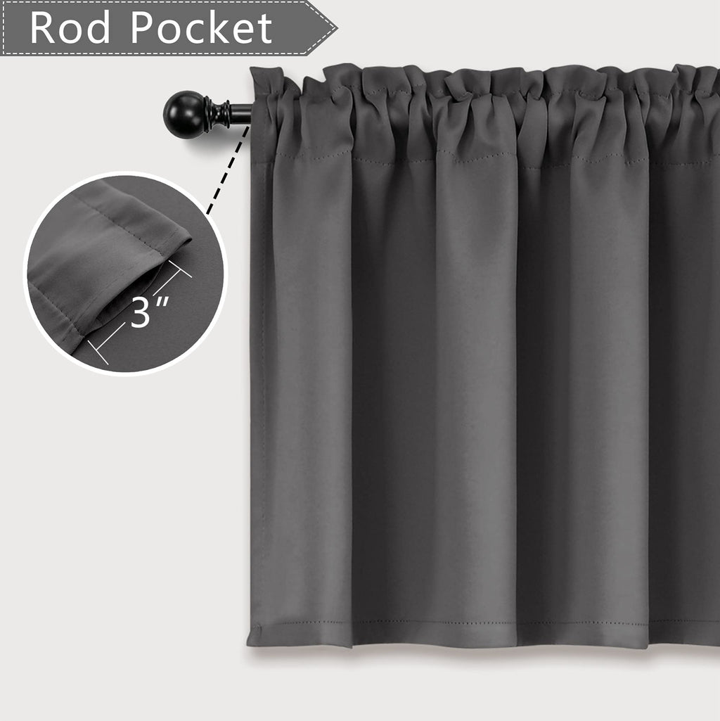Mrs.Naturall Dark Grey Valance Curtains For Kitchen Window Set Of 2 Pack Blackout Room Darkening Gray Valances For Bathroom Base