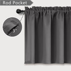 Mrs.Naturall Dark Grey Valance Curtains For Kitchen Window Set Of 2 Pack Blackout Room Darkening Gray Valances For Bathroom Base