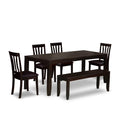 East West Furniture LYAN6-CAP-LC Lynfield 6 Piece Set Contains a Rectangle Dining Room Table with Butterfly Leaf and 4 Faux Leather Upholstered Chairs with a Bench, 36x66 Inch, Cappuccino