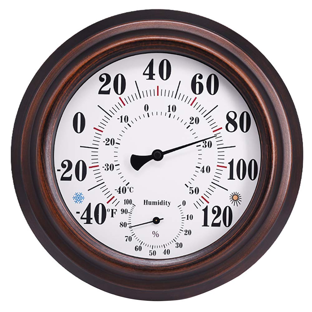 Indoor Outdoor Thermometer - Premium Steel Wall Thermometer Hygrometer For Patio, Wall Or Decorative, No Battery Required Hangin