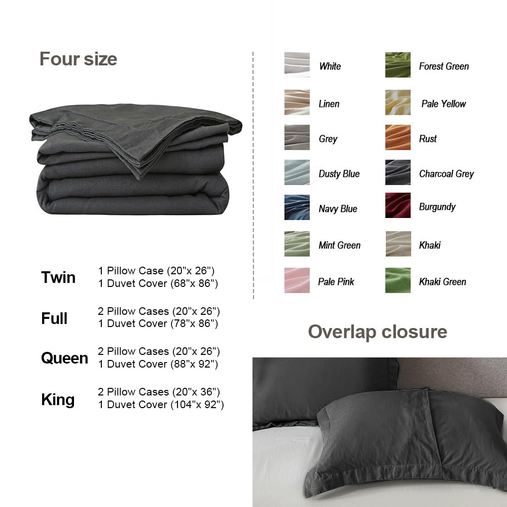Simple&Opulence French Linen Duvet Cover Set 104''X 92''- 3 Pieces (1 Comforter Cover,2 Pillowcases)-Natural Flax Cotton Blend-S