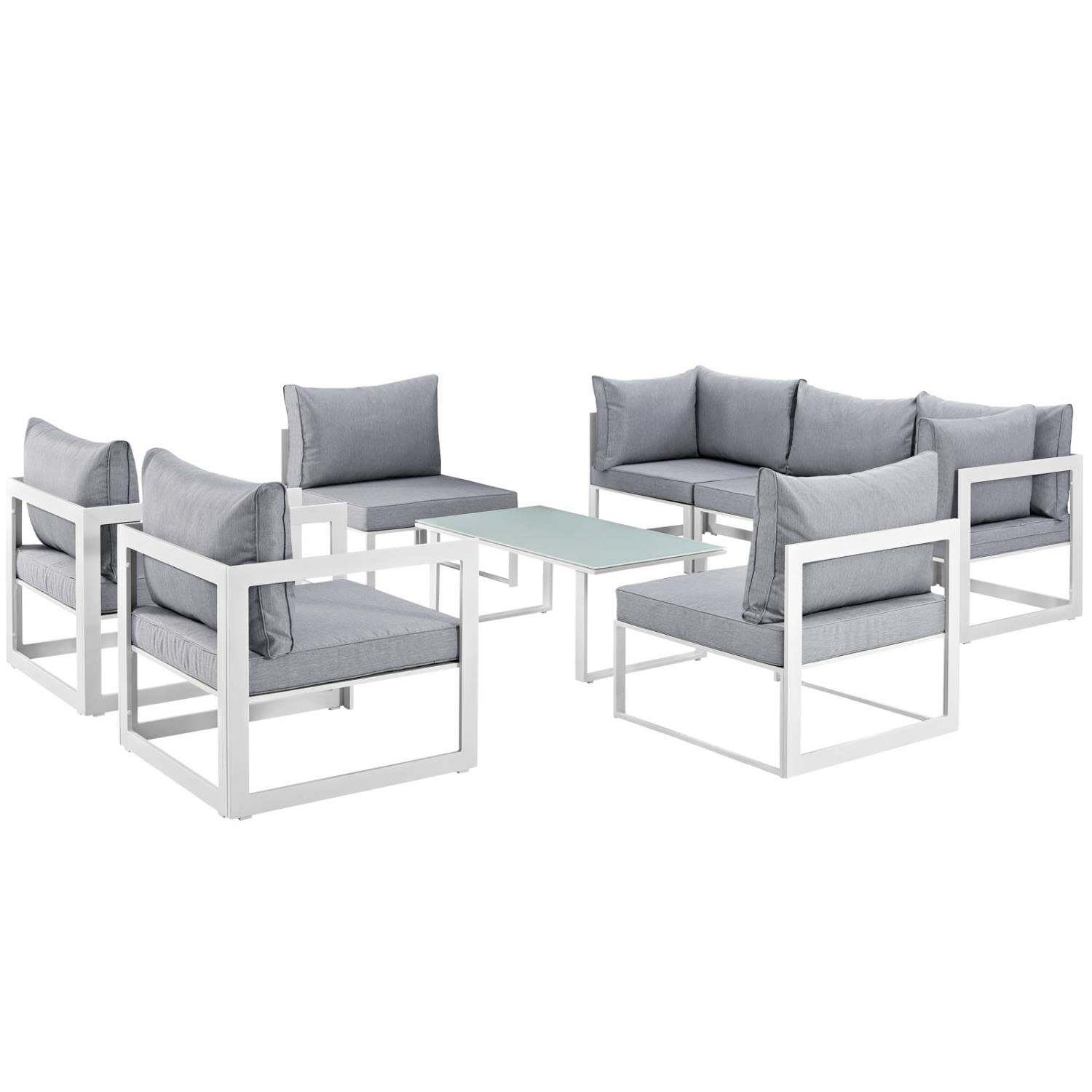 Modway Fortuna 8 Piece Outdoor Patio Sectional Sofa Set Eei-1725-Whi-Gry-Set