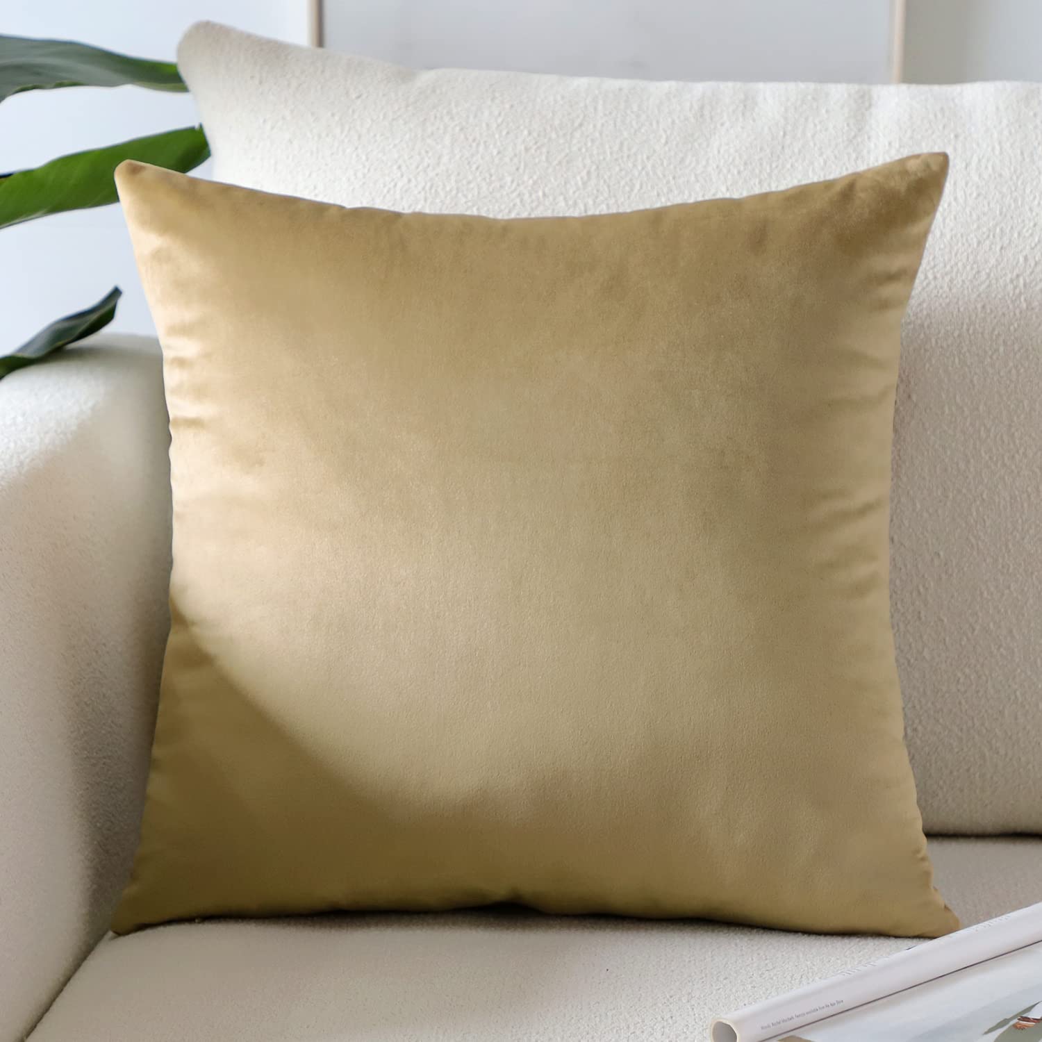 Artscope Luxury Velvet Pillow Covers Super Soft Decorative Square Throw Pillow Covers Case Cushion Covers For Sofa Couch Bedroom Car Decor 20X20 Inch Tan