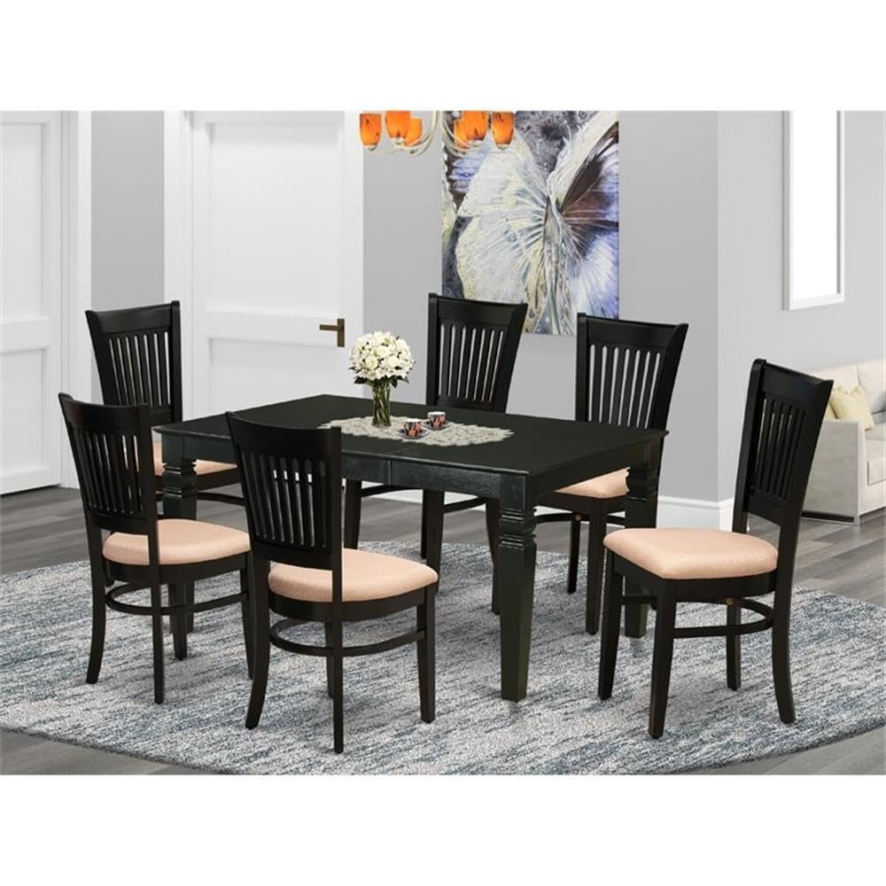 East West Furniture Weva7-Blk-C 7 Piece Dining Room Table Set Consist Of A Rectangle Kitchen Table With Butterfly Leaf And 6 Linen Fabric Upholstered Chairs, 42X60 Inch, Black