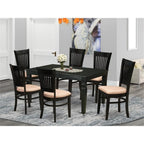 East West Furniture Weva7-Blk-C 7 Piece Dining Room Table Set Consist Of A Rectangle Kitchen Table With Butterfly Leaf And 6 Linen Fabric Upholstered Chairs, 42X60 Inch, Black