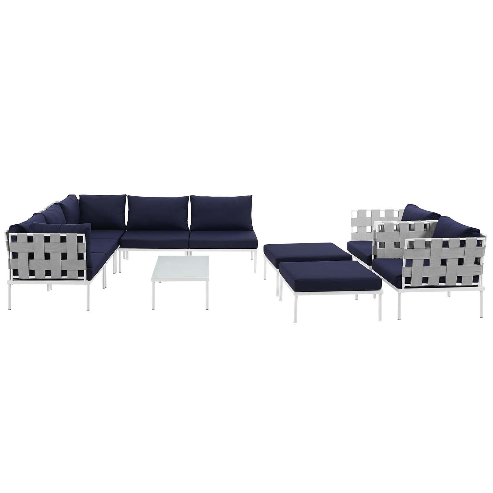 Modway Harmony 10 Piece Outdoor Patio Aluminum Sectional Sofa Set In White Navy